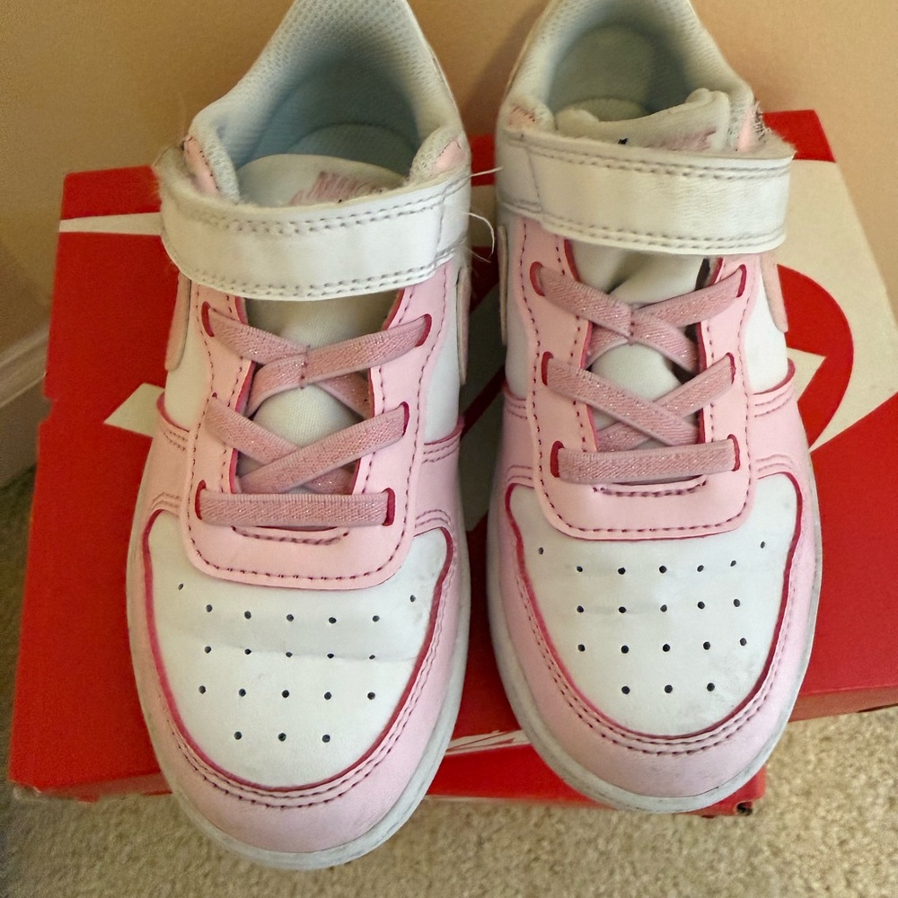 10C Nike Kids Pink and White Velcro Sneakers
